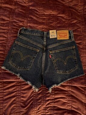 Levi's Dark Wash High-Rise Raw Hem Denim Shorts
